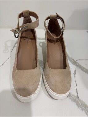 Paolo Beige Suede Wedge Sneakers Ankle Strap Hidden Wedge Size 9.5
